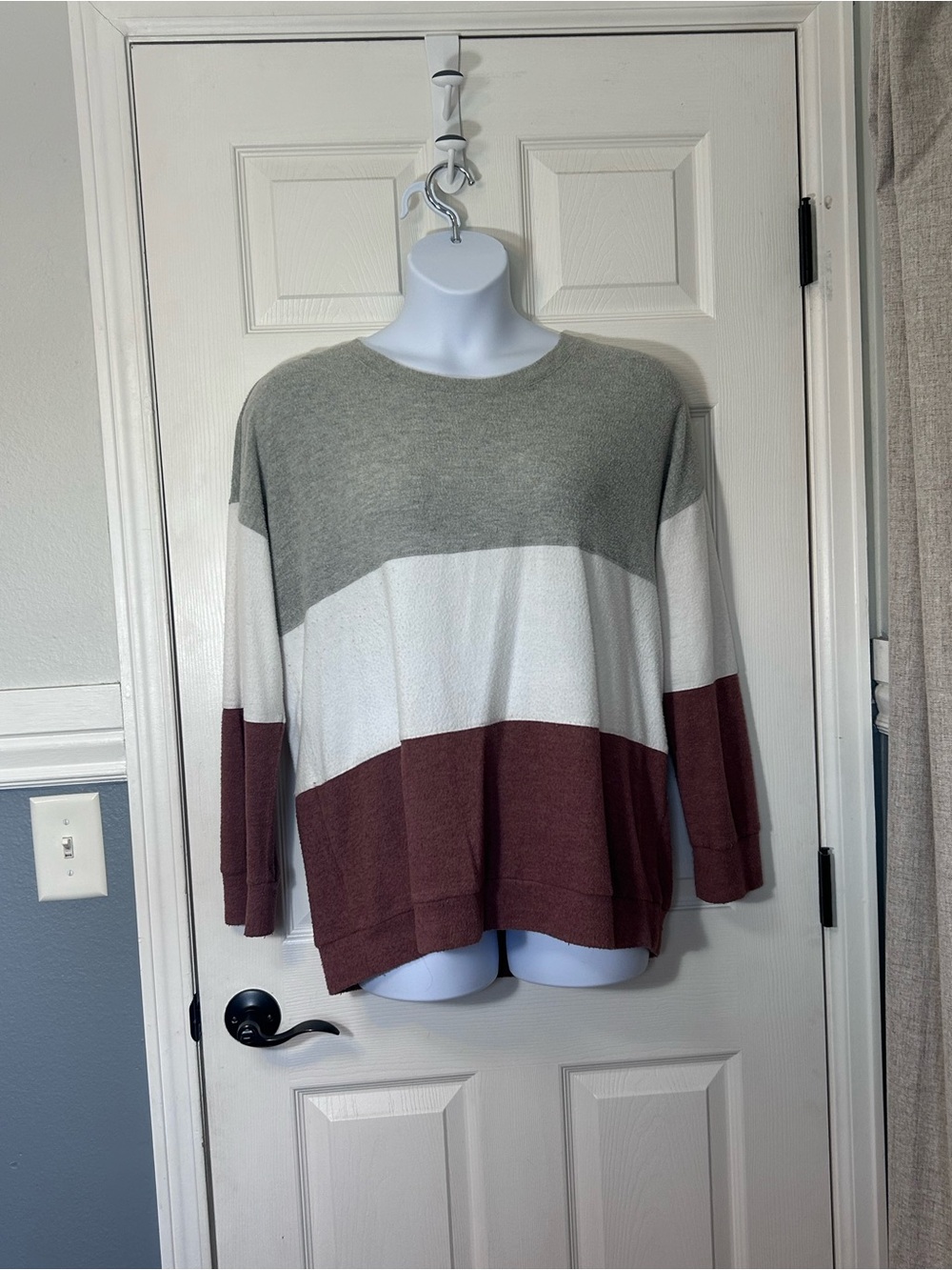 Nine Britton Color Block Tunic Sweater 1X - gray, cream / ivory, burgundy